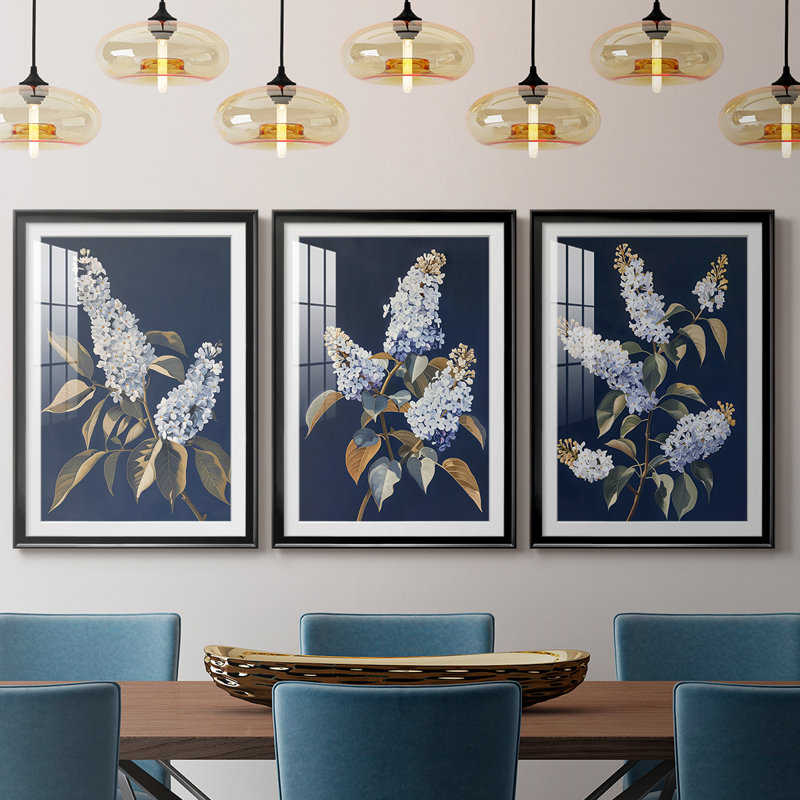 FLORAL Series CLX - Impression encadrée sur mesure de qualité supérieure - 3 pièces, H 21 po x l 30 po, Noir