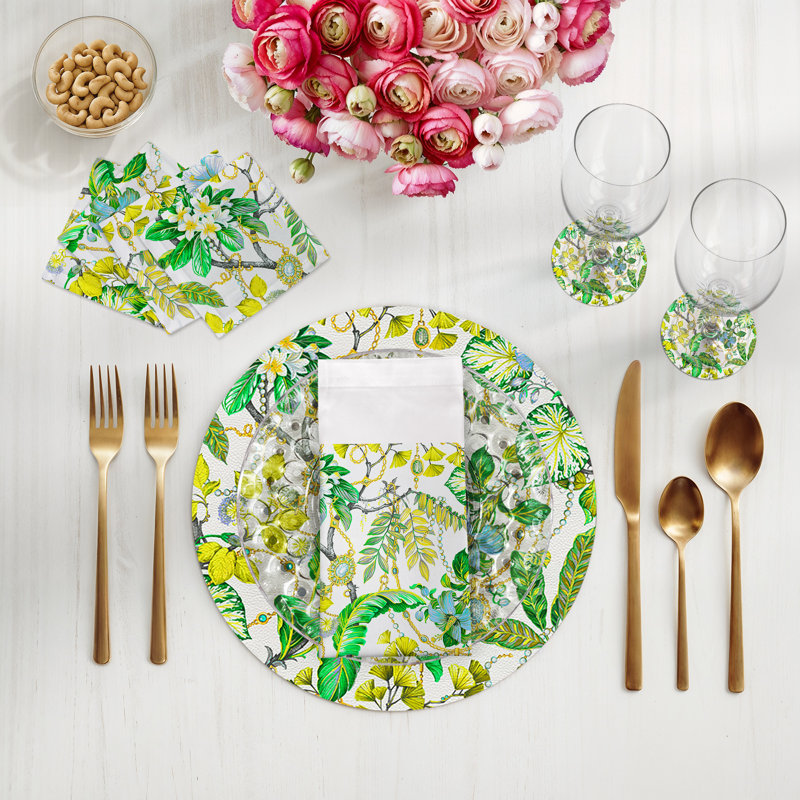 Plumeria Cotton Sateen Cocktail Napkins, Lemon
