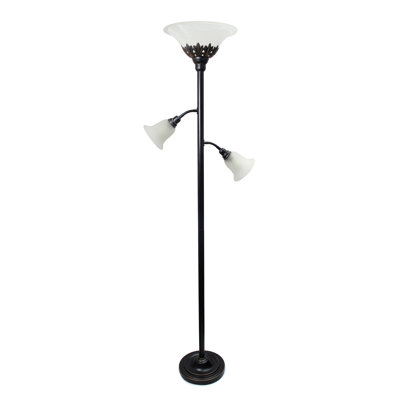 Lampe torchère sur pied 3 lumières Josephine, bronze, abat-jour blanc, H 71 po