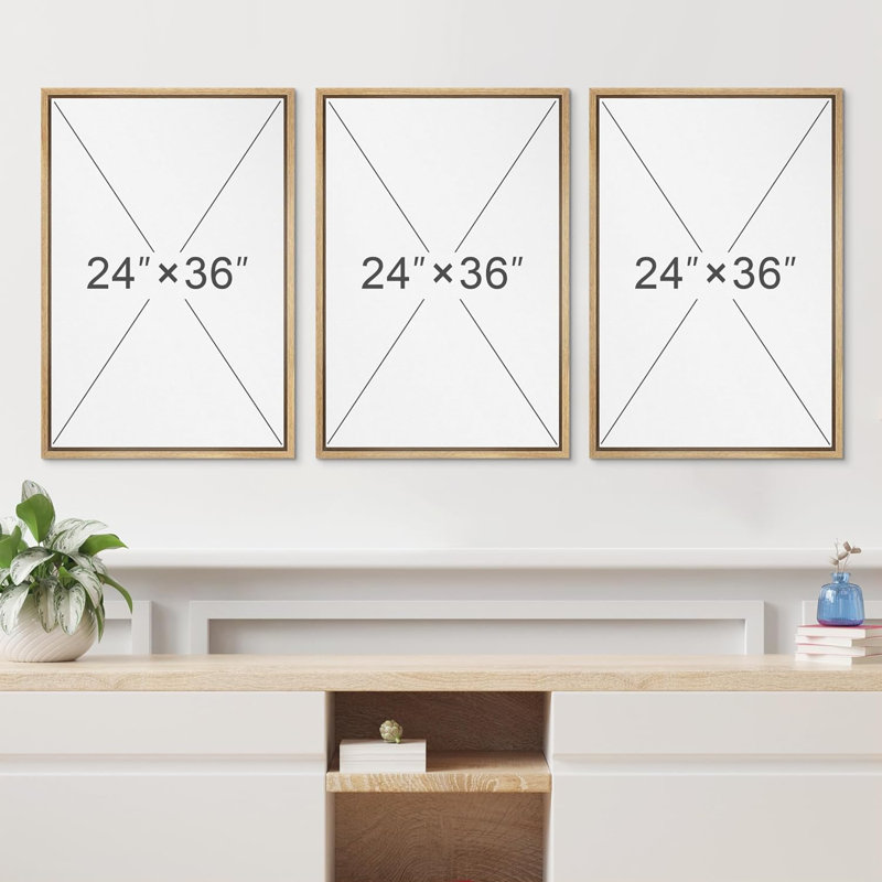 «Contemporary Geometric Abstract Illustration», 3 pièces, Naturel, H 36 po x l 24 po