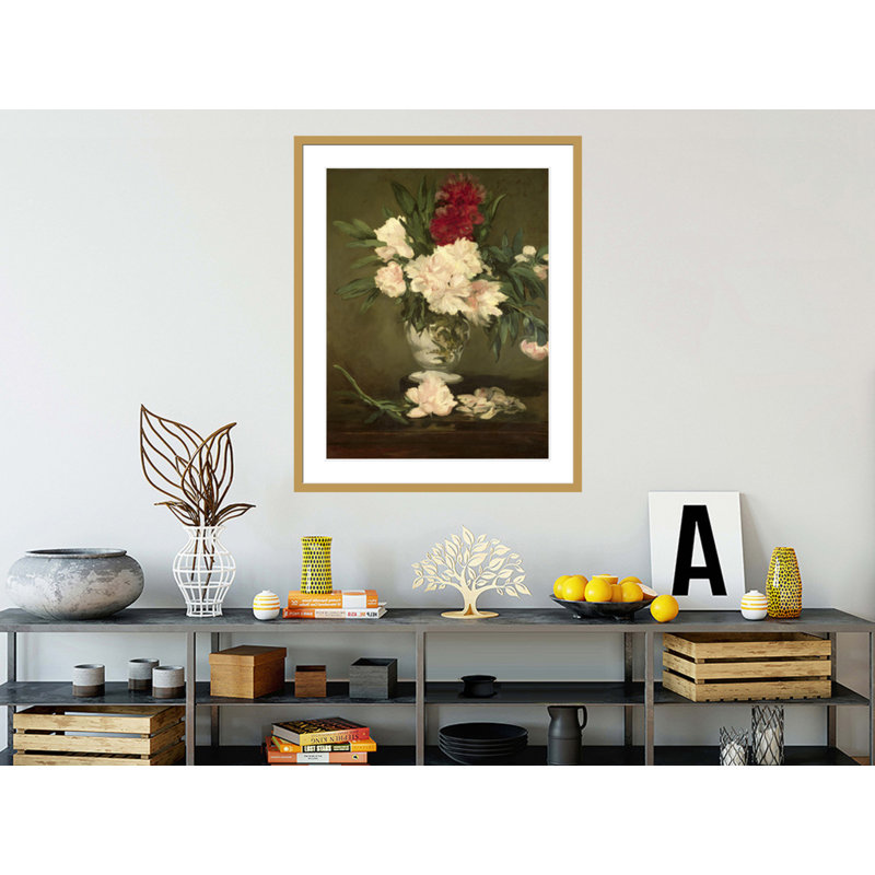 Vase de pivoines sur un petit piédestal par Edward Manet, impression giclée sur cadre, H 41,5 po x l 33,48 po