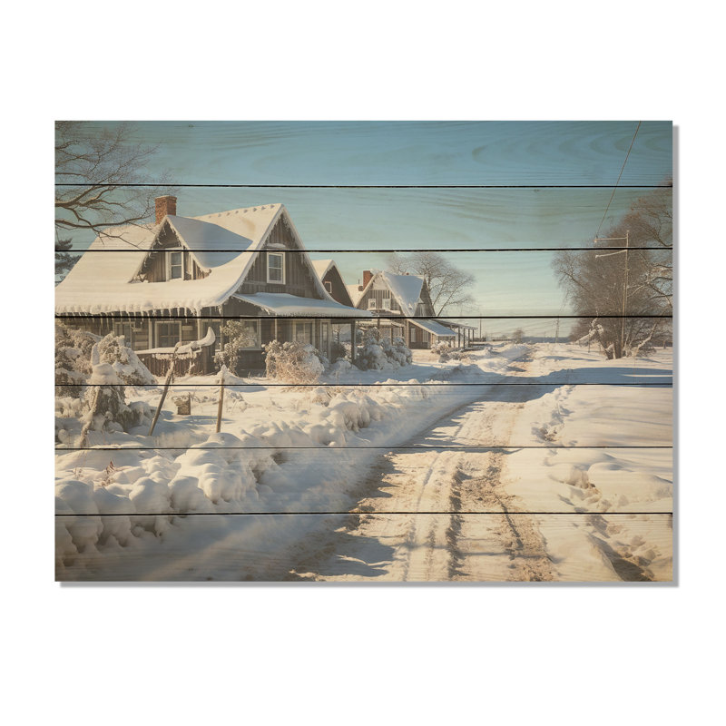 Snowy Country Road I - Winter Mountains sur impression sur bois, H 34 po x l 44 po