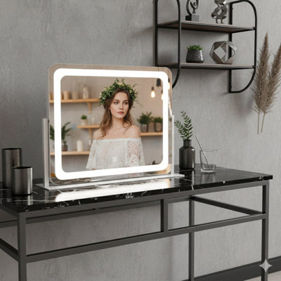 22X17 Inch Lighted Vanity Mirror With Dimmable LED Lights - 3 Color Modes, Smart Touch Control & 360° Rotating Base - Desk Makeup Mirror (White)