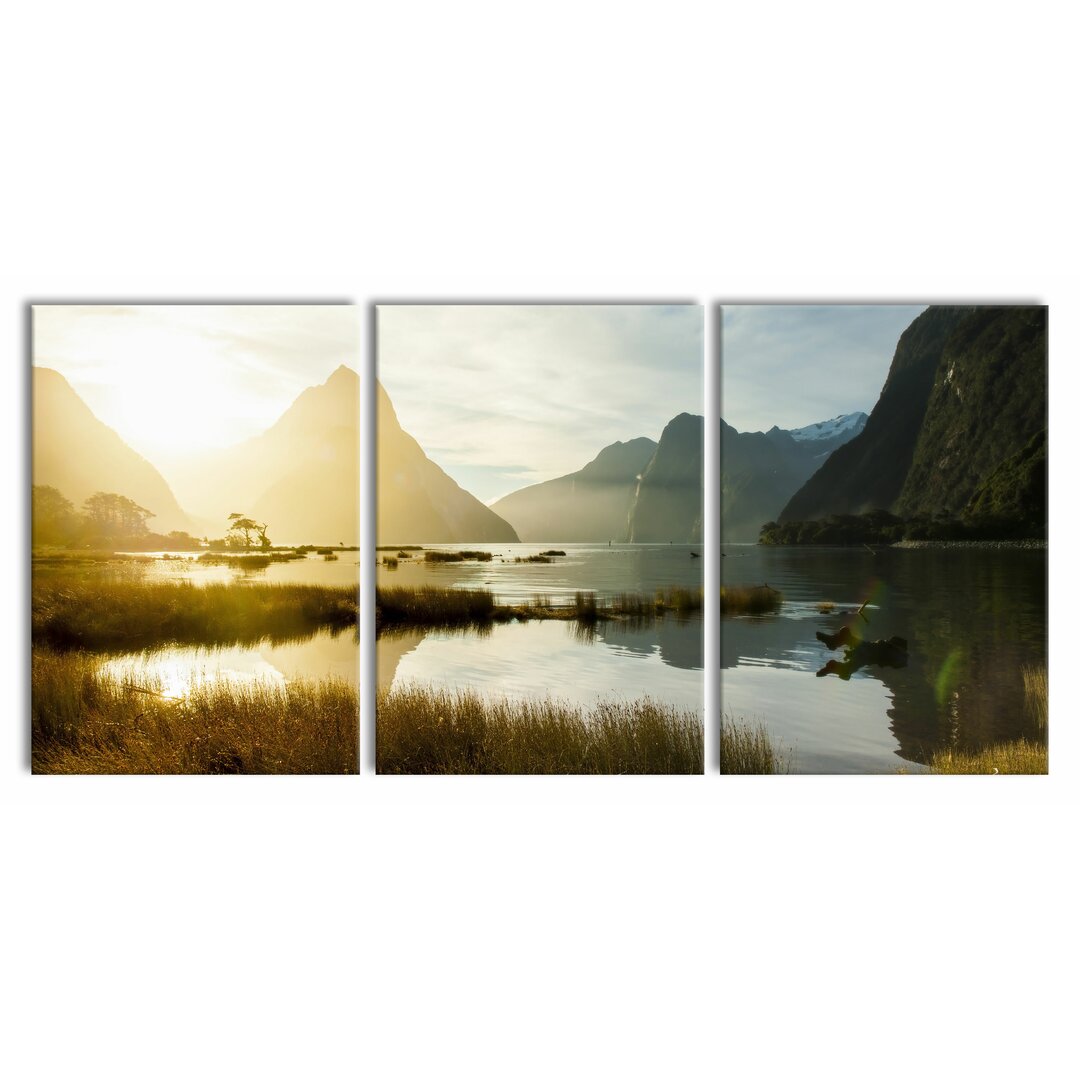 Milford Sound, Neuseeland - Fotodruck auf Leinwand mit 3 Teilen