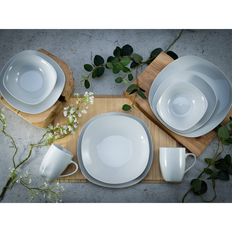 Square Piece Porcelain China Dinnerware Set - Service for 4