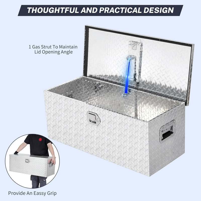 Boîte à outils en aluminium en forme de losange pour remorque de camionnette, boîte de rangement pour remorque avec poignée latérale