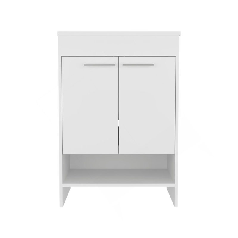 Meuble-lavabo Lorenzo avec quatre tiroirs et deux tablettes ouvertes, blanc, Blanc