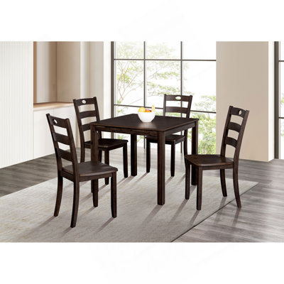 Transitional Style 5Pc Dining Table Set 1X Table & 4X Chairs Square Dining Table Slat Back Chairs Espresso Finish