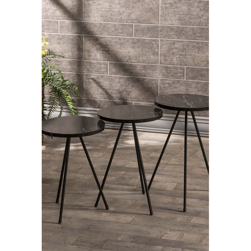 Natalie Living Room Table Set, Black Marble
