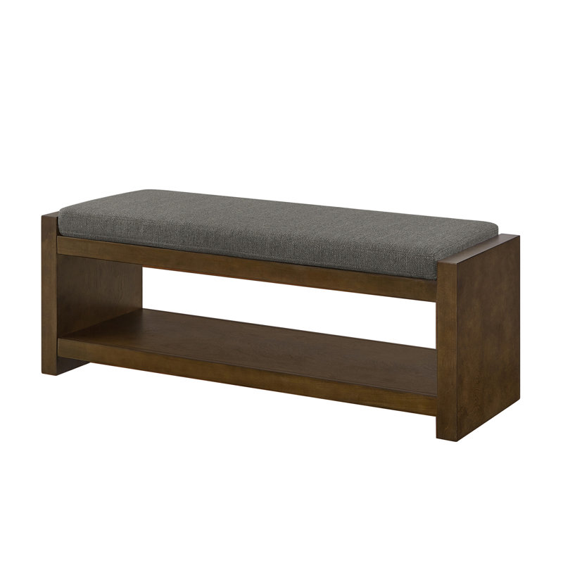 47" Accent Bench with Lower Shelf Shoe Rack, Padded Seating Bench for Living Room, Modern Compact Bed End Bench with Storage for Bedroom Seating, Removable Cushion,  47"W-Granite