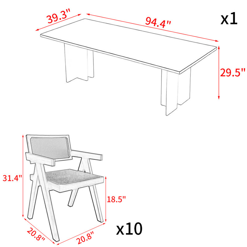 Japanese solid wood rectangular dining table set