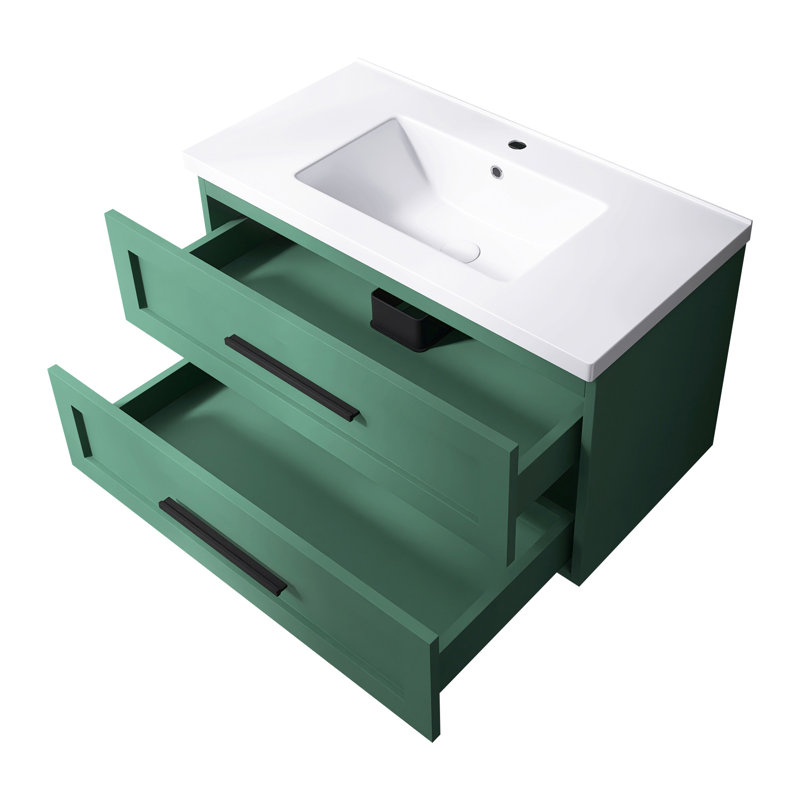 35,83 po W Meuble-lavabo mural simple en céramique blanche avec lavabo