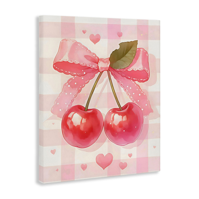 Cerises sur toile vichy rose, design par Creative Studio, H 30 po x l 24 po