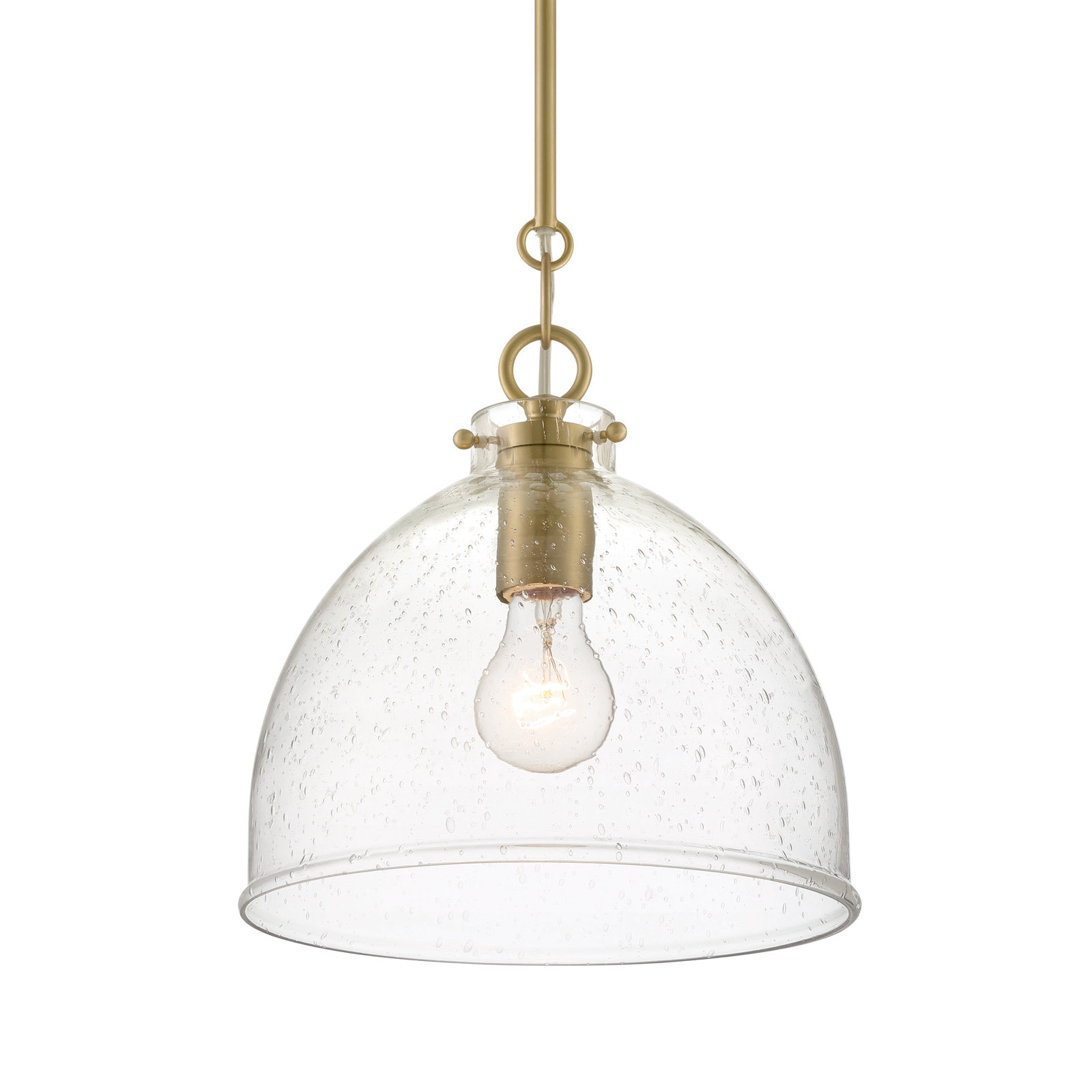 Dimmable Seeded Glass Single Light Pendant, Brass
