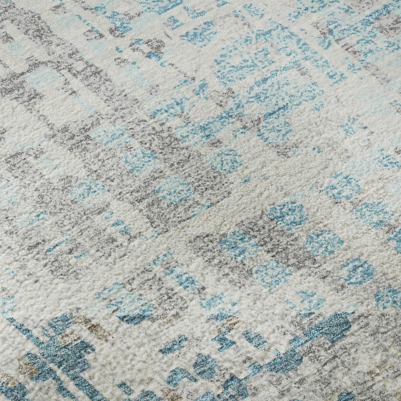 Premium Machine Washable Mayfield AMF2116 Geometric Rug, 1'8" x 2'6", Teal
