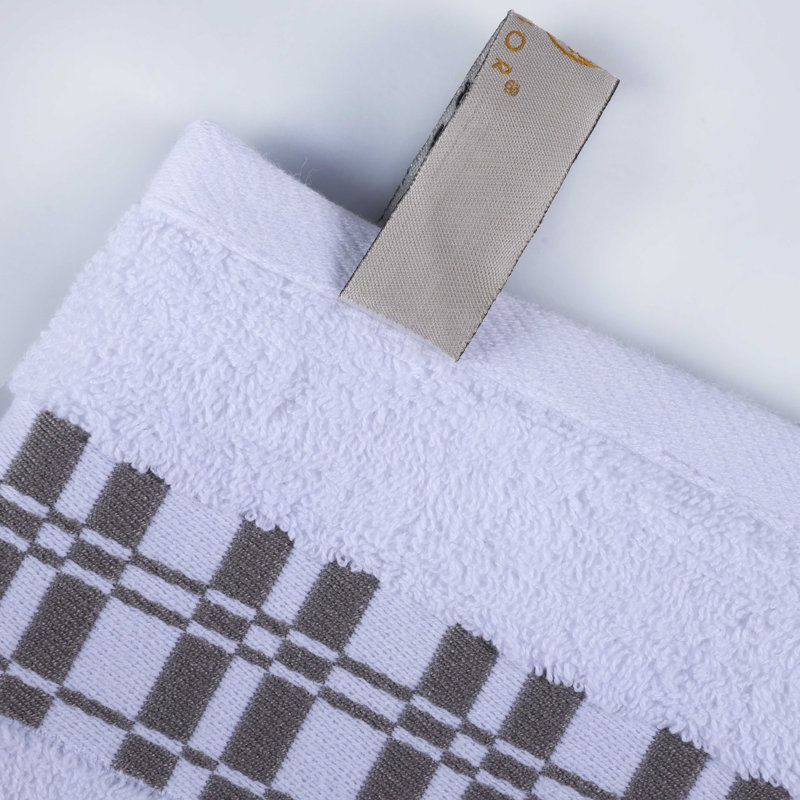Mikira Larissa Cotton Medium Weight Geometric Border 8 Piece Assorted Towel Set, White/Gray