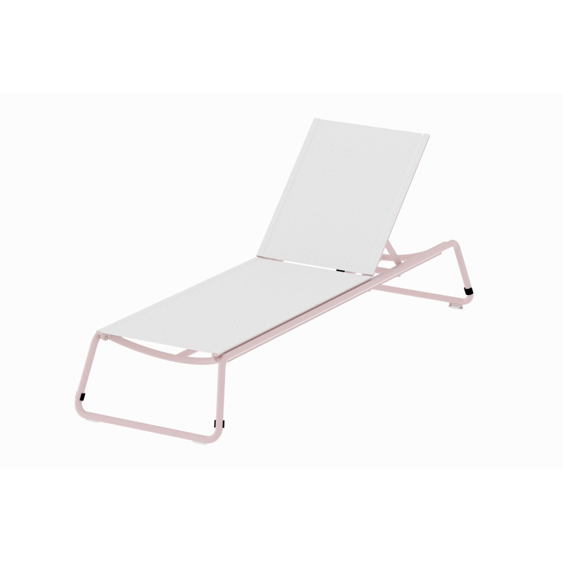 Corail Outdoor Rust-Resistant Metal Chaise Lounge, Pastel Pink