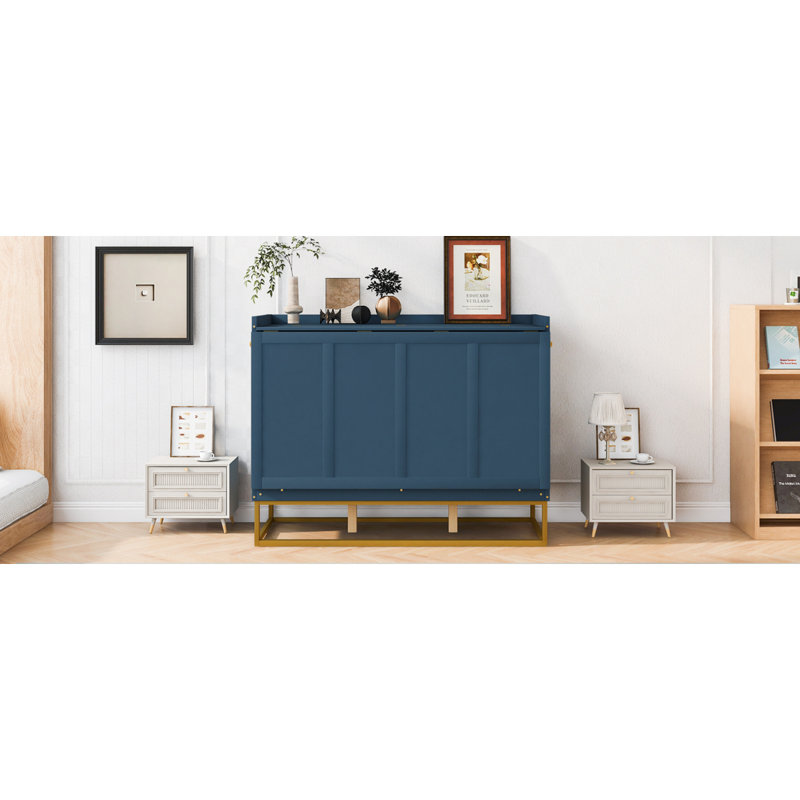 Grand lit escamotable avec pieds en fer, design moderne, bleu , Bleu