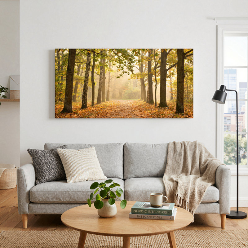 Ensemble de 1 tableau sur toile Forêt d'automne, L 40 po x H 20 po, Toile tendue