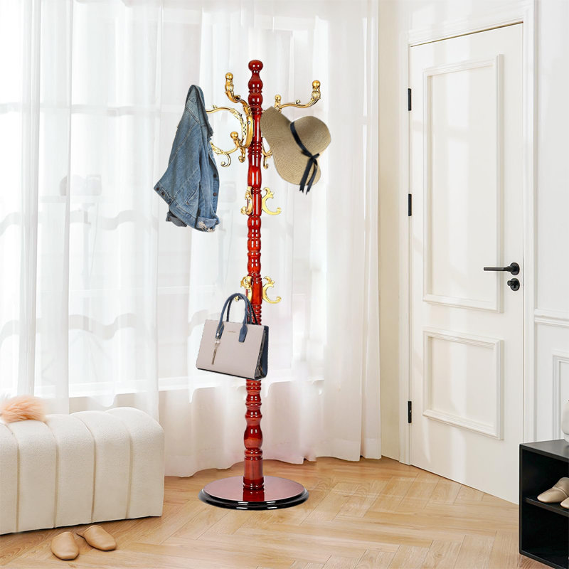 Coat Rack Freestanding, Gold/Red