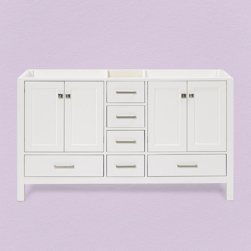 Cambridge 60'' W Double Bathroom Vanity Base, Brushed Nickel, White
