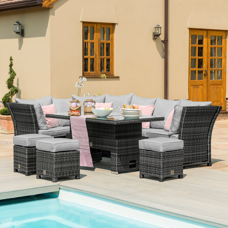 Defiance Rattan Corner Dining Set - with Rising Table, Grey