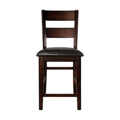 Chaises à hauteur de comptoir, de 2, finition cerisier, bois, siège rembourré en similicuir, structure en bois à finition 2 chic, meubles de salle à manger rembourrés