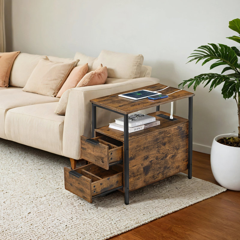 Table d'appoint avec station de charge, Brun rustique