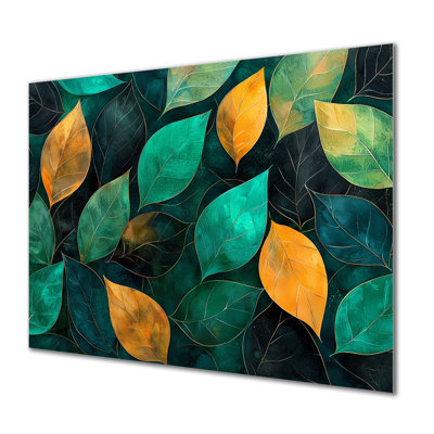 Vert et orange éthéré Serenade de feuilles I - impression florale en métal, feuilles