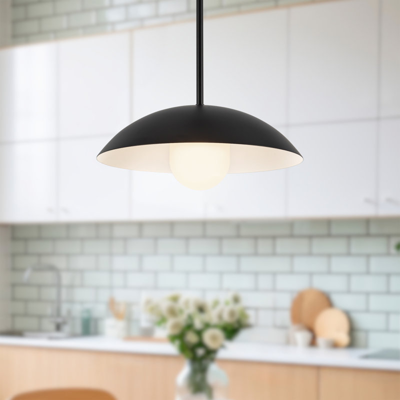 Umbra 14-in Black Pendant, Matte Black/White