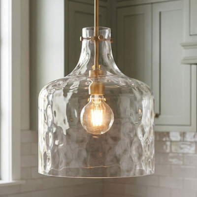 Baldwyn 1-Light Dimmable Hammered Glass Shade Single Bell Pendant