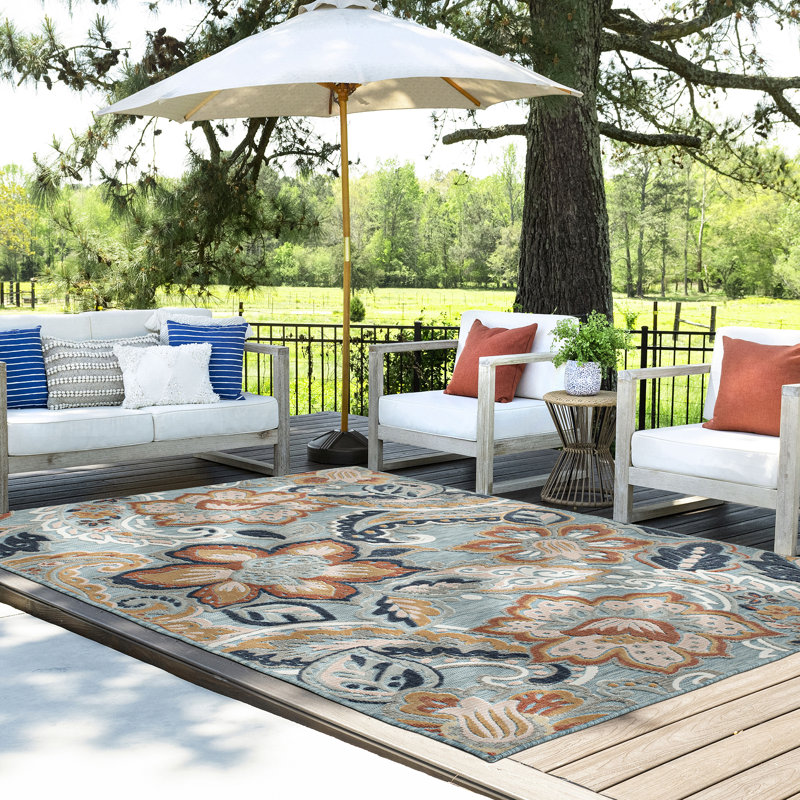 Tapis floral transitionnel Lilia, turquoise, Rectangle 8 pi 5 po x 12 pi 2 po