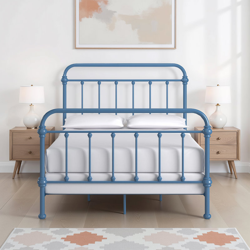 Eberhart Metal Open-Frame Bed, Full, Blue