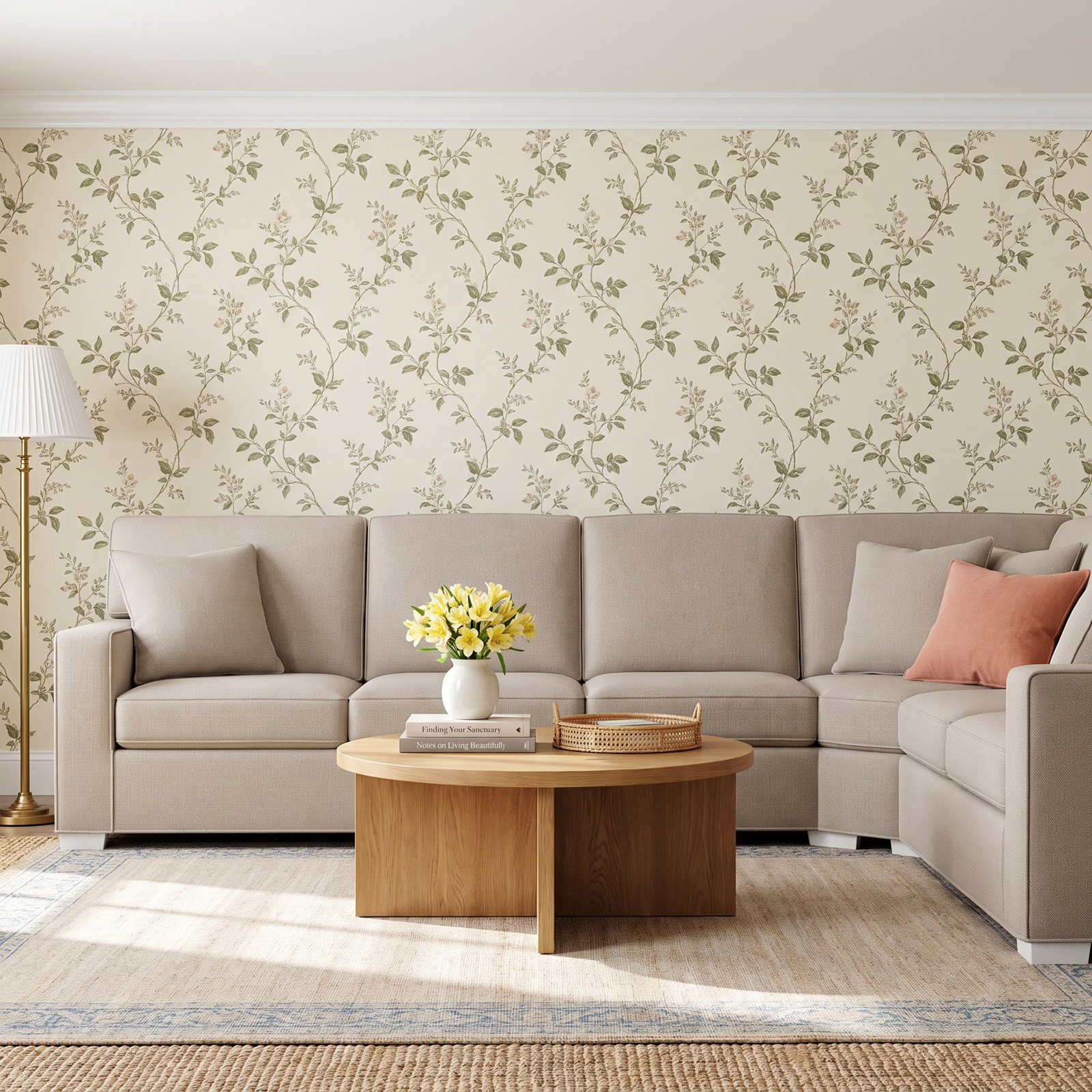 Ellora Upholstered L-Sectional, Beige Performance Fabric, Frost White