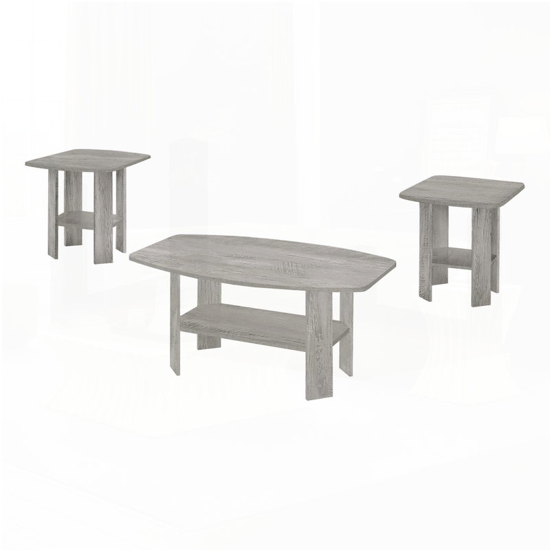 Ensemble de 3 tables basses et tables de bout avec tablettes, Gris clair