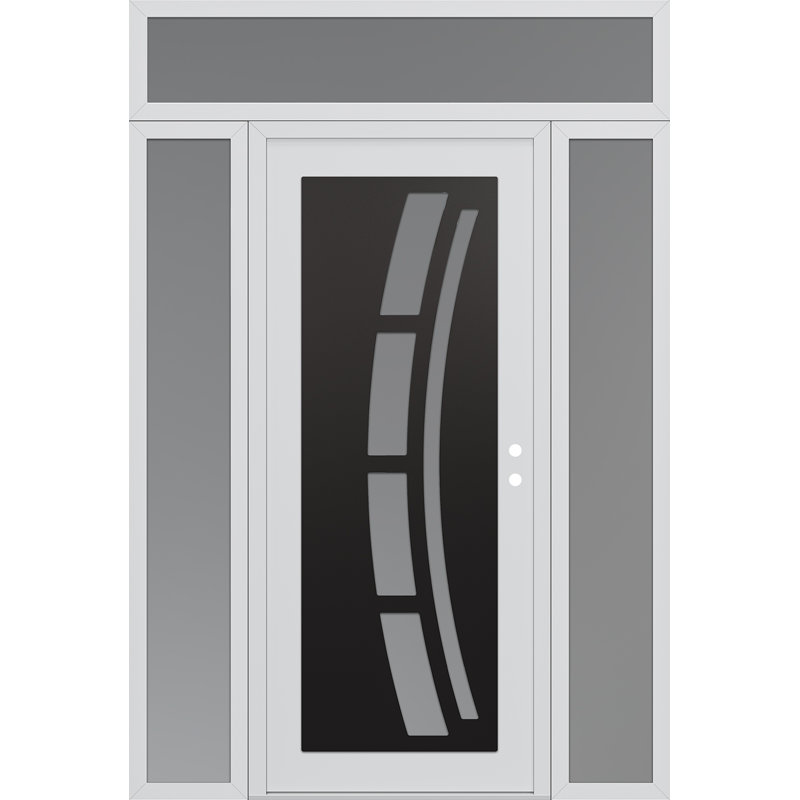 C12 C12 X 96 po Panneau en acier noir et blanc et verre givré blanc avec 2 panneaux latéraux et porte d'entrée avant en verre givré avec traverse
