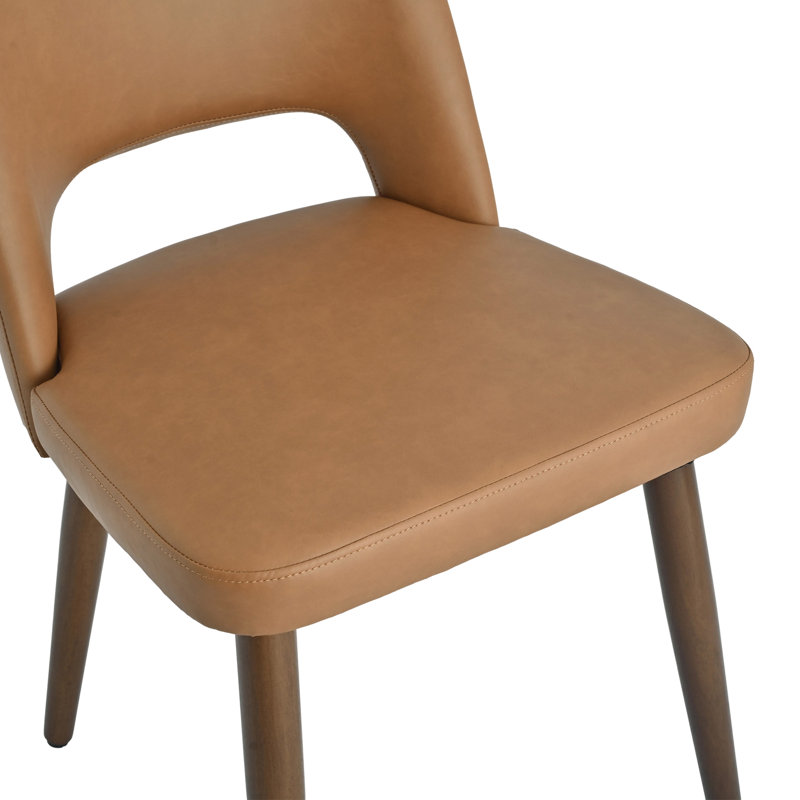 Ensemble de 4 chaises d'appoint rembourrées en similicuir avec pieds en bois massif pour salle à manger, 4, Brun