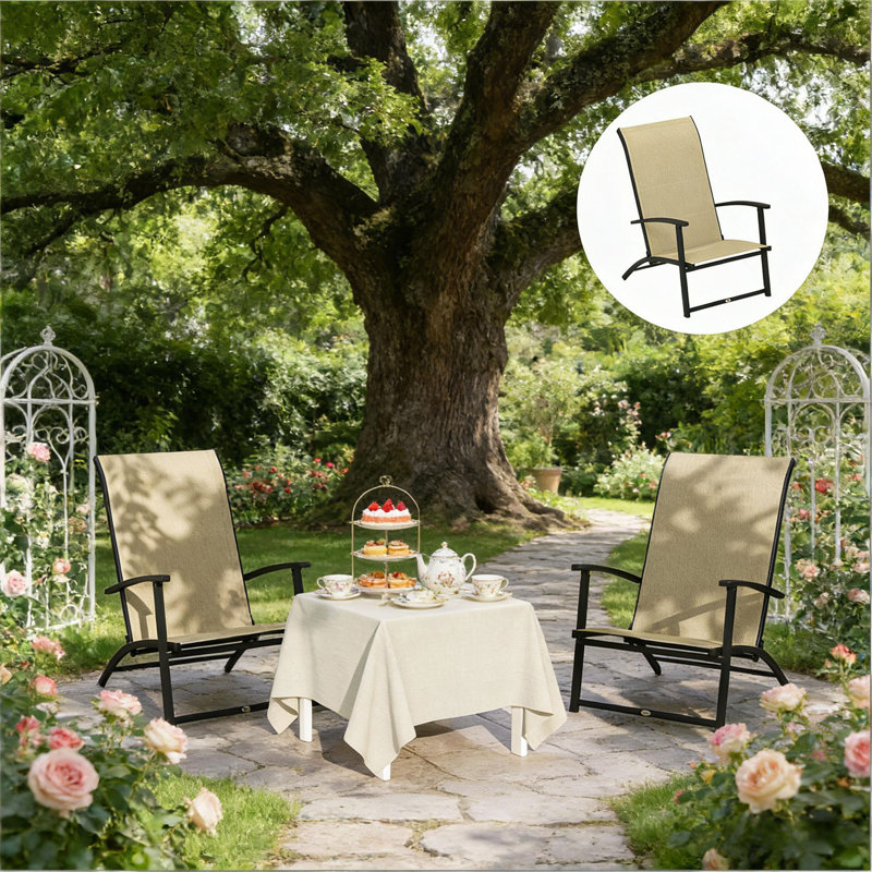 Ensemble de 2 chaises d'extérieur à dossier haut pliables, Beige