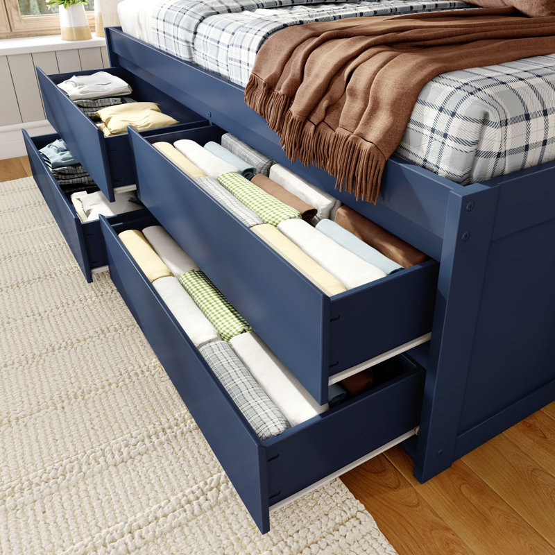 Jack Captain Bed with Storage Drawers, Blue, Twin
