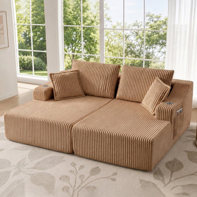 83" Oversized Boneless Double Chaise Lounge, Deep Seat Lounge Couch Sofa Bed with 6 Pillows