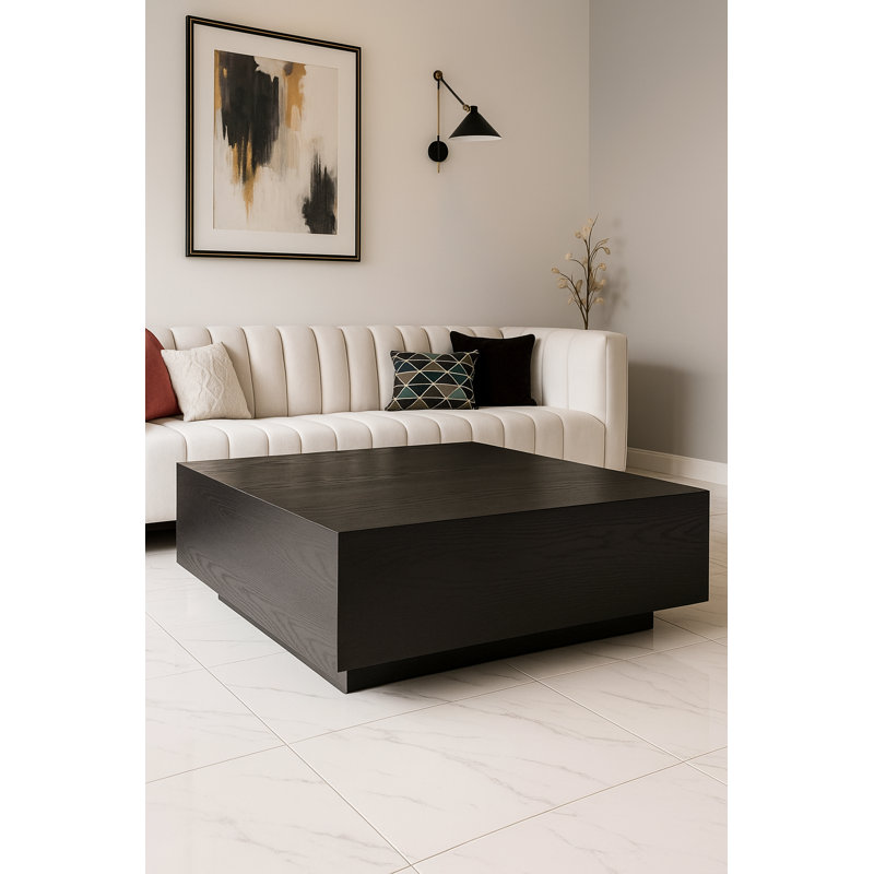 Table basse Horizon - Table basse à profil bas en bois massif, silhouette rectangulaire / carrée audacieuse aux bords lisses et épurés, centre de table de salon contemporain, design moderne au sol