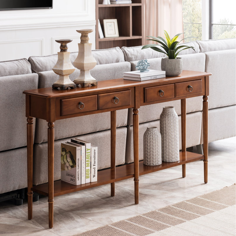 Coastal Solid Wood Double Hall Console Table, Pecan