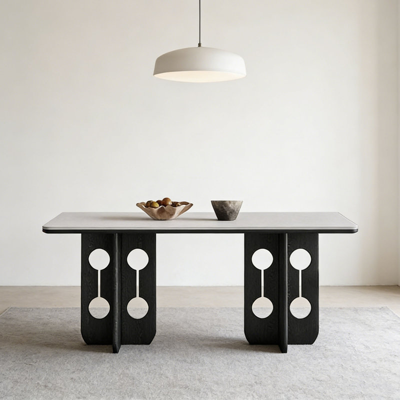 Table ronde noire en pierre frittée et chêne noir, H 29,5 po x L 59,1 po x l 31,5 po