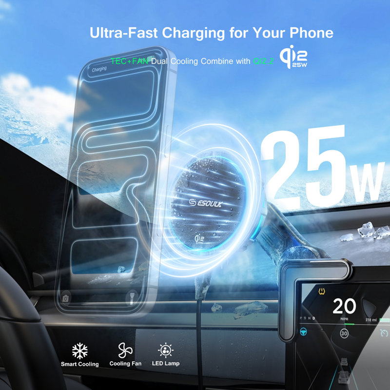 Esoulk Magnetic Wireless Car Charger Tesla Touchscreen Mount for iPhone 17 Pro Max