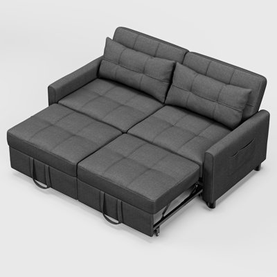 Pull-Out Sleeper Sofa with Reversible Separate Ottoman, Convertible Upholstered Sofa Bed with Adjustable Backrest, Space-Saving L-Shaped Couch for Apartment & Office