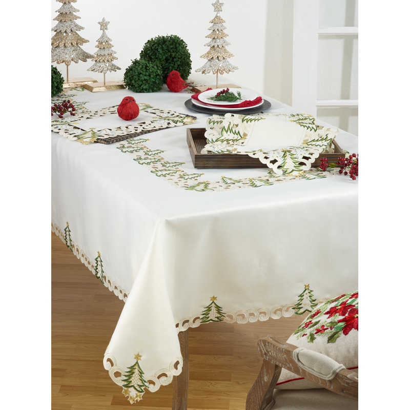 Ivory and Gold Embroidered Christmas Tree Placemats Set of 4