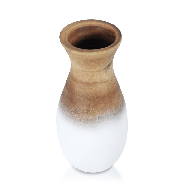  Vase en bois de manguier dégradé brun à blanc fabriqué à la main