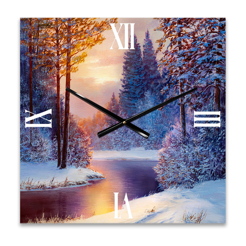 Horloge murale sinueuse rivière avec des silhouettes d'arbres, Grand