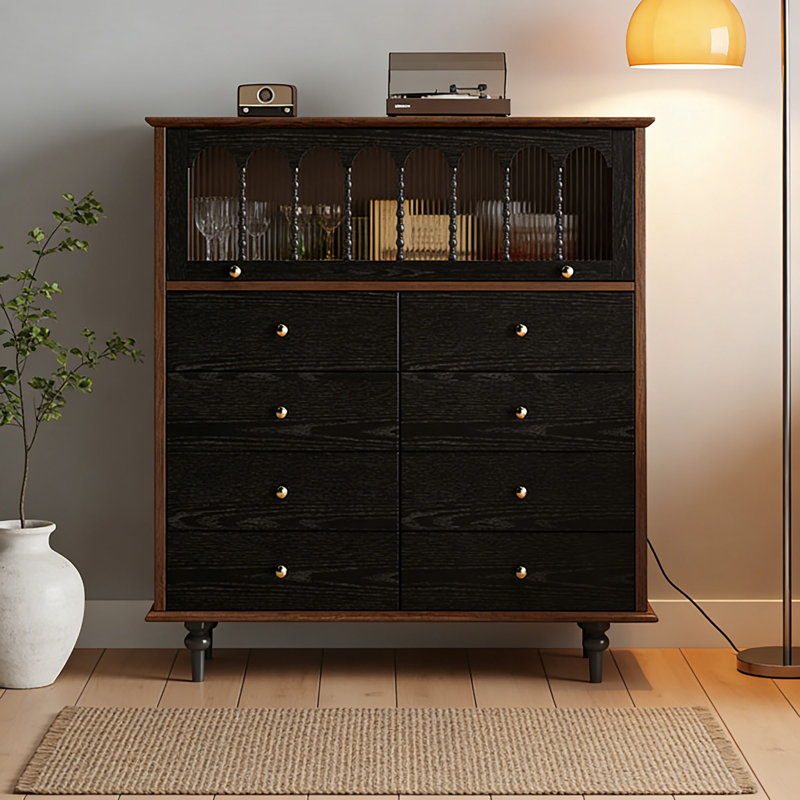 Armoire décorative rectangulaire en bois massif à 8 tiroirs Jovany