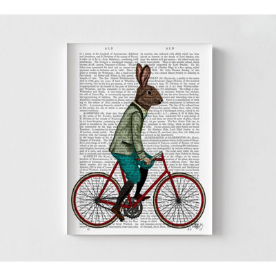 Lapin à vélo, décoration de salon étrange, impression de décoration de chambre amusante, affiche d'art de lapin unique, affiche de très grand animal